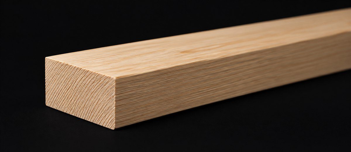 Close view of a square-edged pale pine board